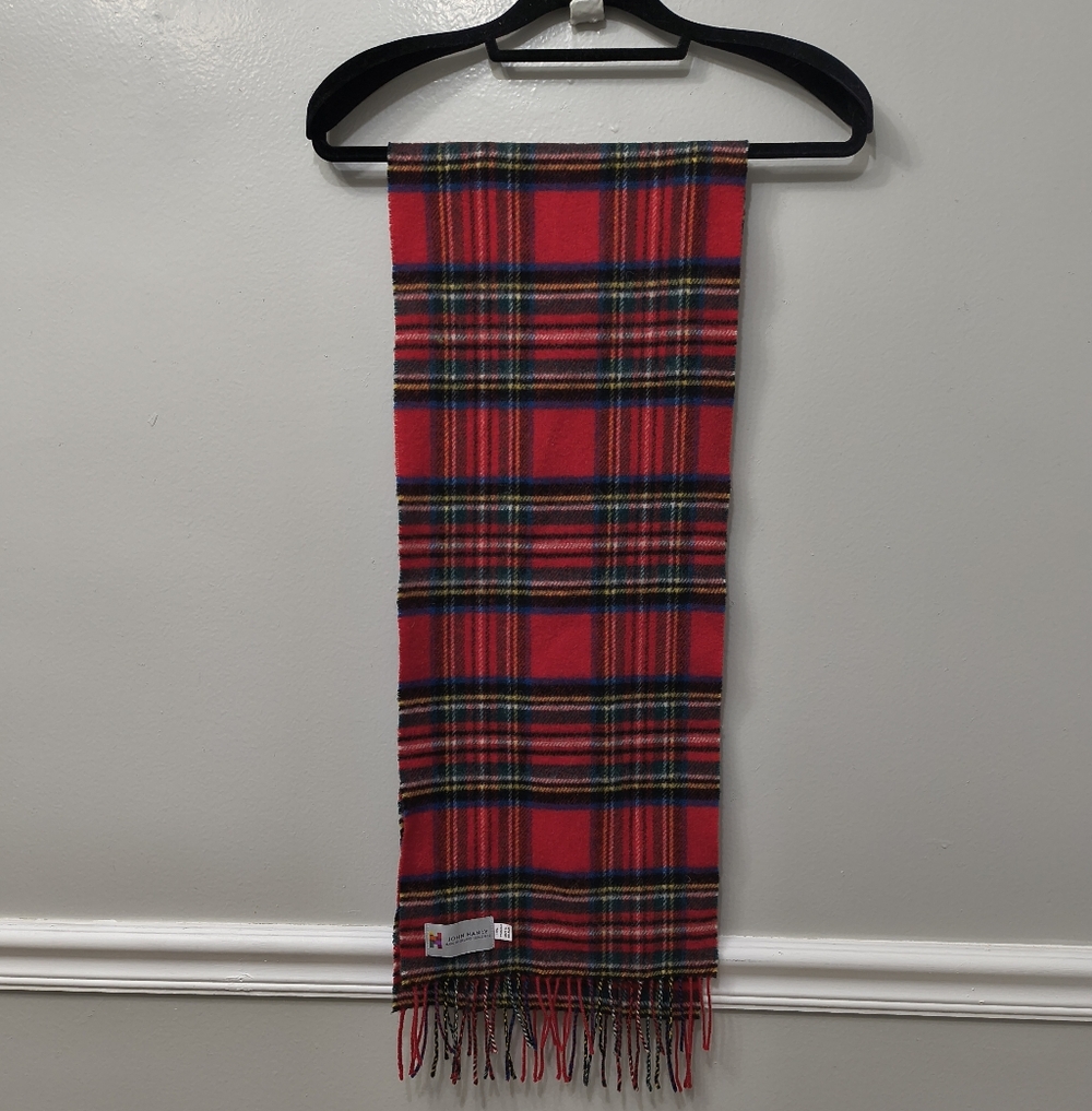 John Hanly Unisex 100% Lambs Wool Plaid Multicolor Scarf Made In Ireland Outdoor